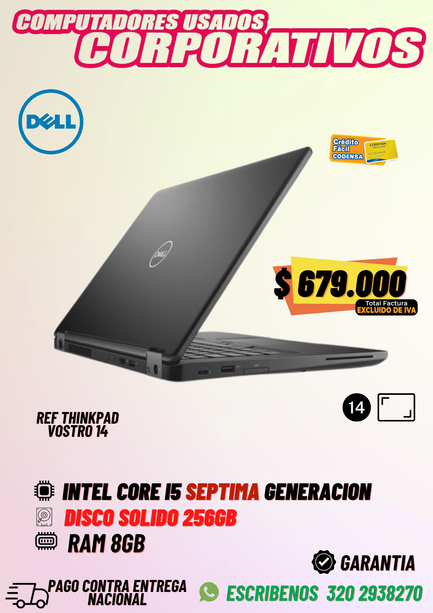Dell Vostro 14 Usado | Core i5 7ª Gen, SSD 256GB, 8GB RAM | IVA incluido